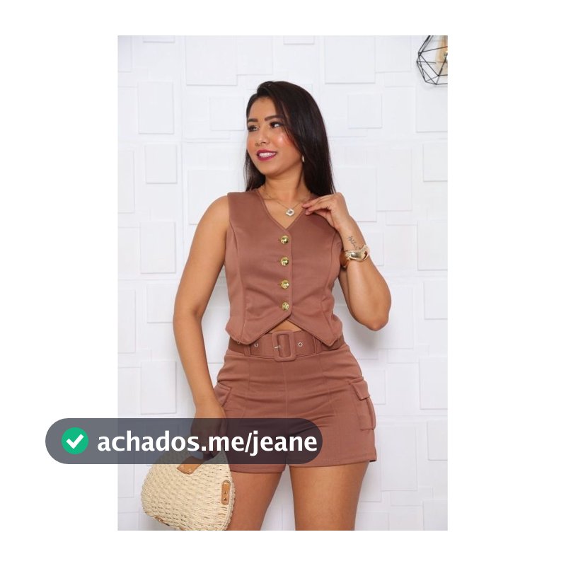 Conjunto Feminino Malha Neo Preme Verão Confortável Short + Blusa+Cinto  P/M/G/GG Moda Tendência