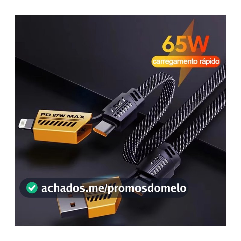 Cabo Turbo Tipo C para iPhone Xiaomi Samsung USB 4 em 1 Turbo 65W/PD 27W Cabeça de Metal Revestida de Nylon