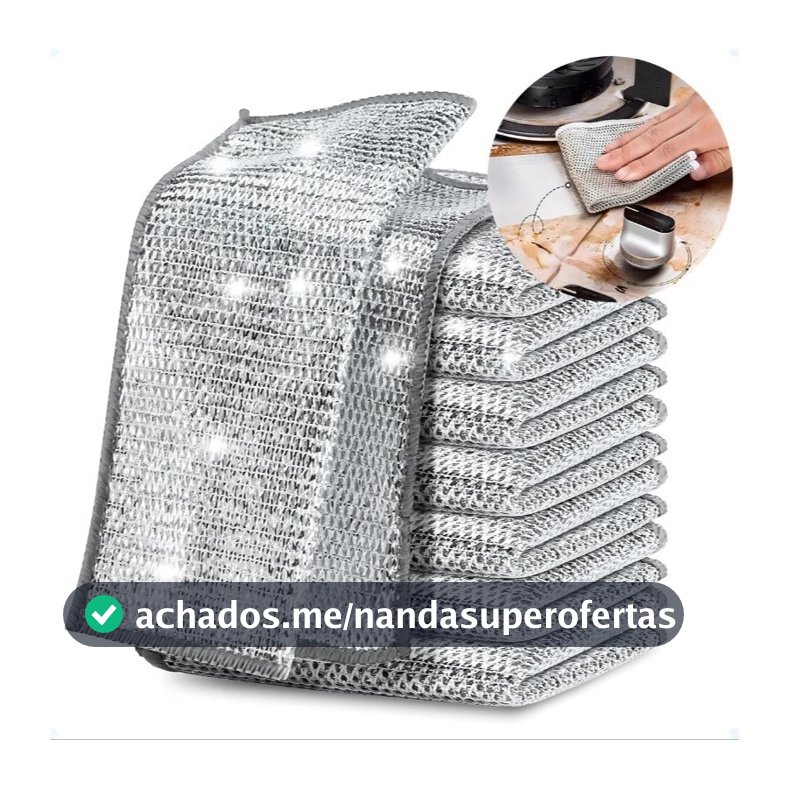 Kit 10 Panos Mágicos Limpeza Pesada Prateados Multiuso para Fogão, Pratos e Cozinha. - LOJA10