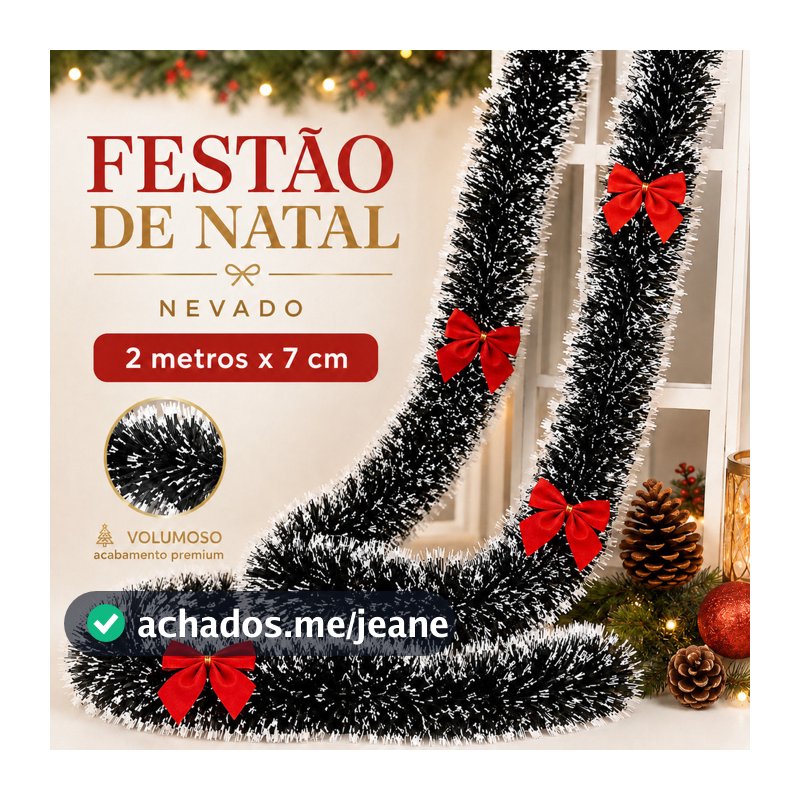 Festão Verde Escuro Nevado ou verde 2 Metros x 7 cm Decoração De Natal - Enfeite Natalino