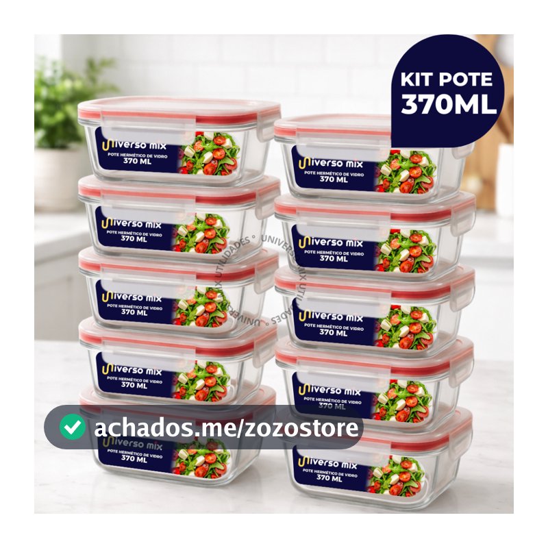 Kit 10 ou 5 Potes Vidro Hermético 370ml Retangular Premium Marmita Fitness