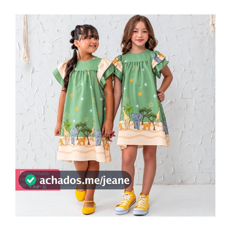 Vestido Infantil Estampado Colorido Menina Dia das Crianças De Manguinha Blogueirinha Tiktok