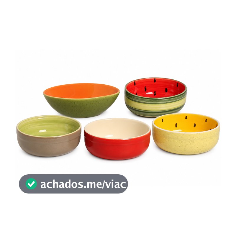 Kit 5 bowls frutas tropicais em cerâmica