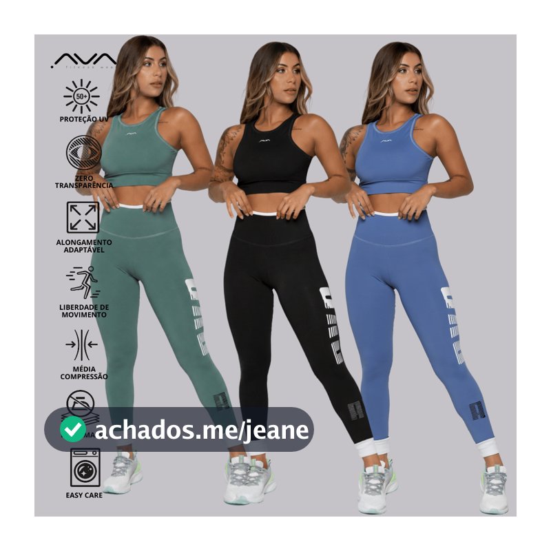 Conjunto Feminino Academia Suplex Poliamida Alta Performance Zero Transparência Com Silk AVA Fitness