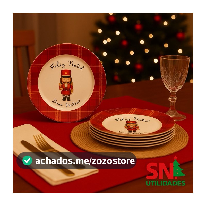 Kit 6 Pratos Jantar Luxo 25cm Melamina Natal Ceia Servir Jantar Doces Bolos Tortas Mesa Posta Quebra Nozes