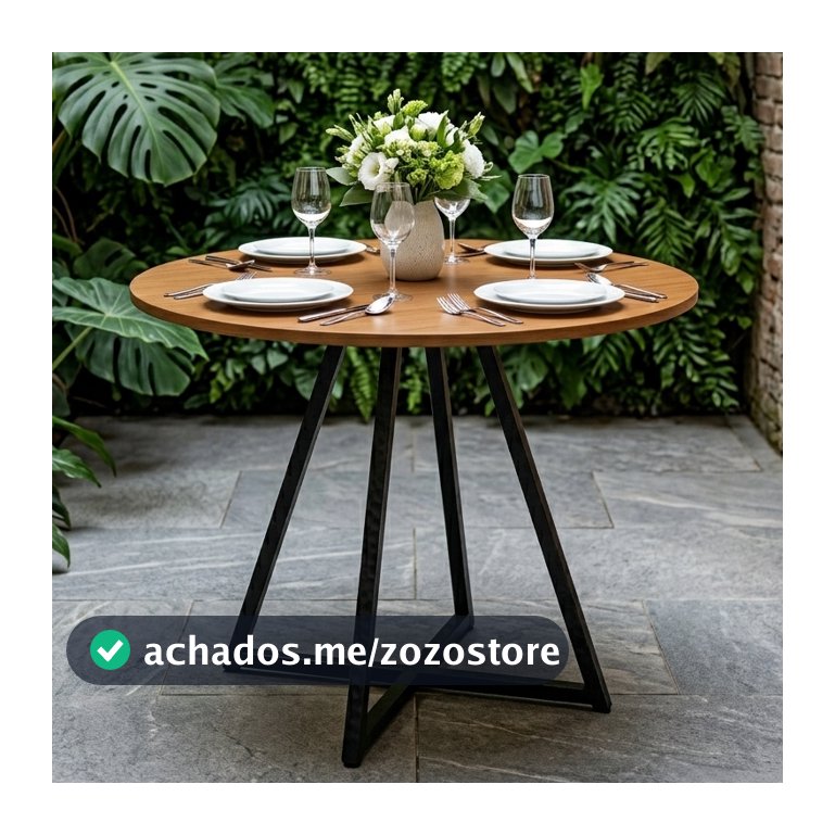 Mesa de Jantar Requinte 90cm Redonda Tampo MDF Estilo Industrial Pés Aço - Design Moderno Resistente