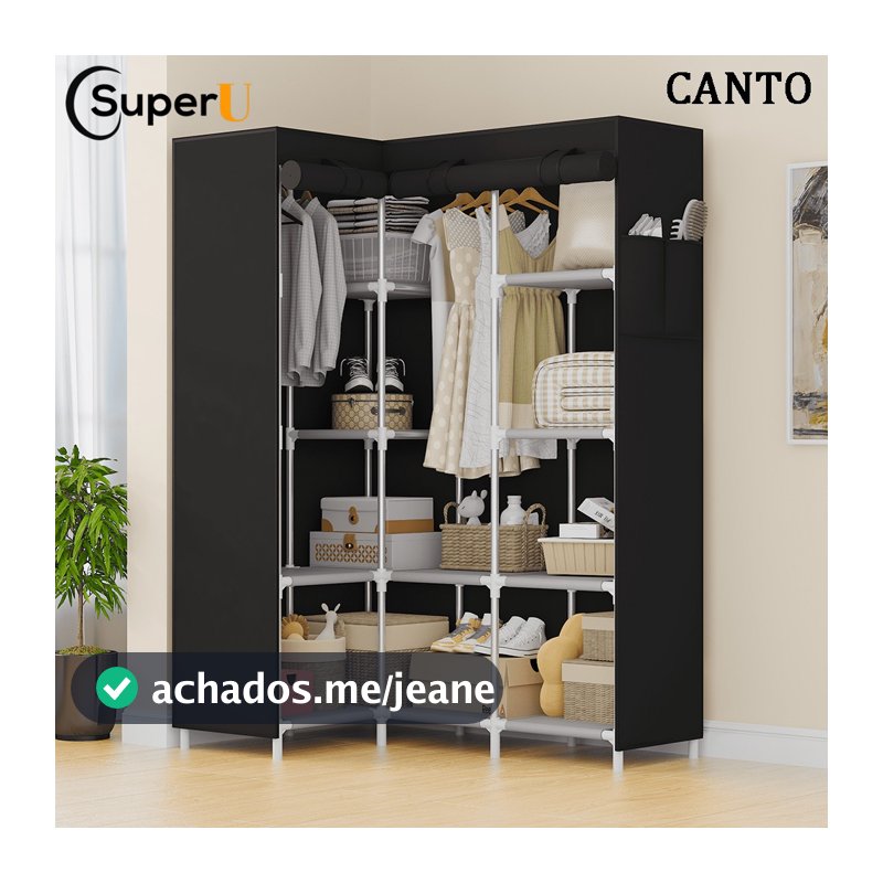 Guarda Roupa Portátil de Canto com Prateleiras e Cortina 6 Cores SUPER U