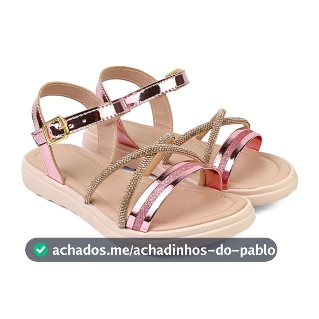 Sandália Menina infantil tiras strass festa aniversario casamento Rosê Dourada Prata
