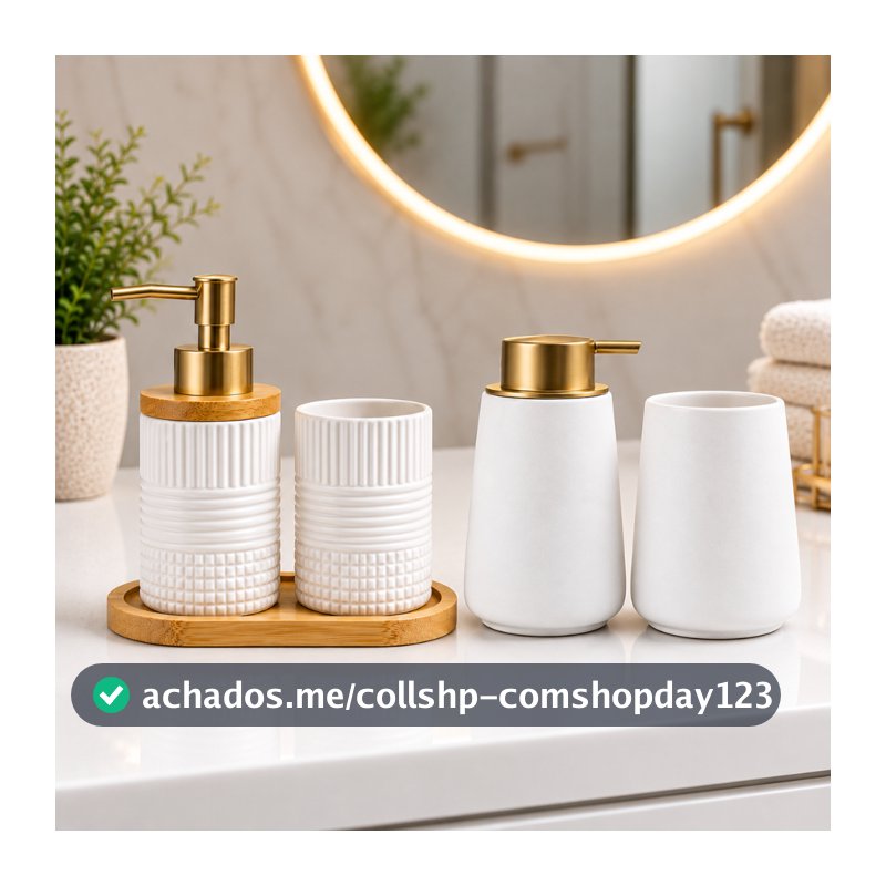 Kit Banheiro Lavabo Porta Sabonete Líquido Saboneteira Dispenser Bandeja Organizador Moderno