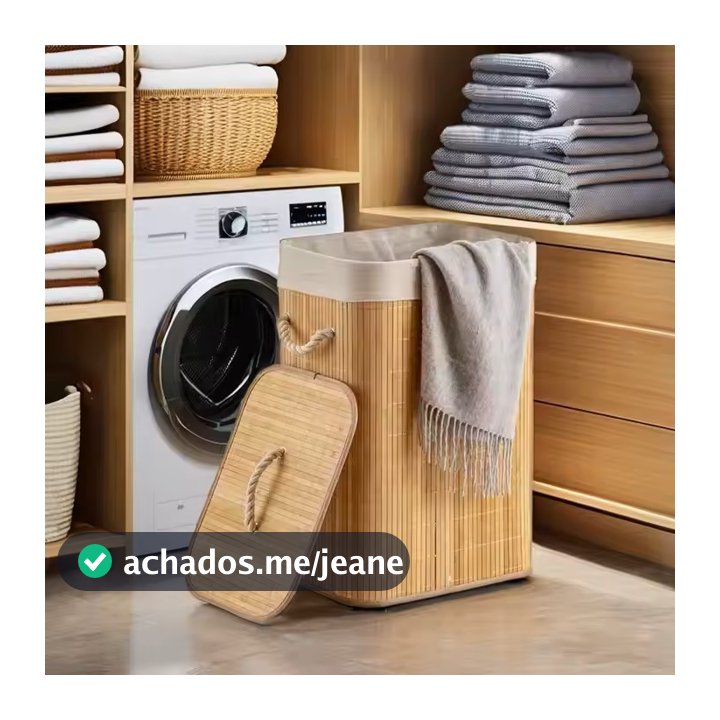 Cesto Roupa Bambu Retangular Redondo Com Tampa Cesto Oraganizador Roupa Suja Alças Banheiro Bege