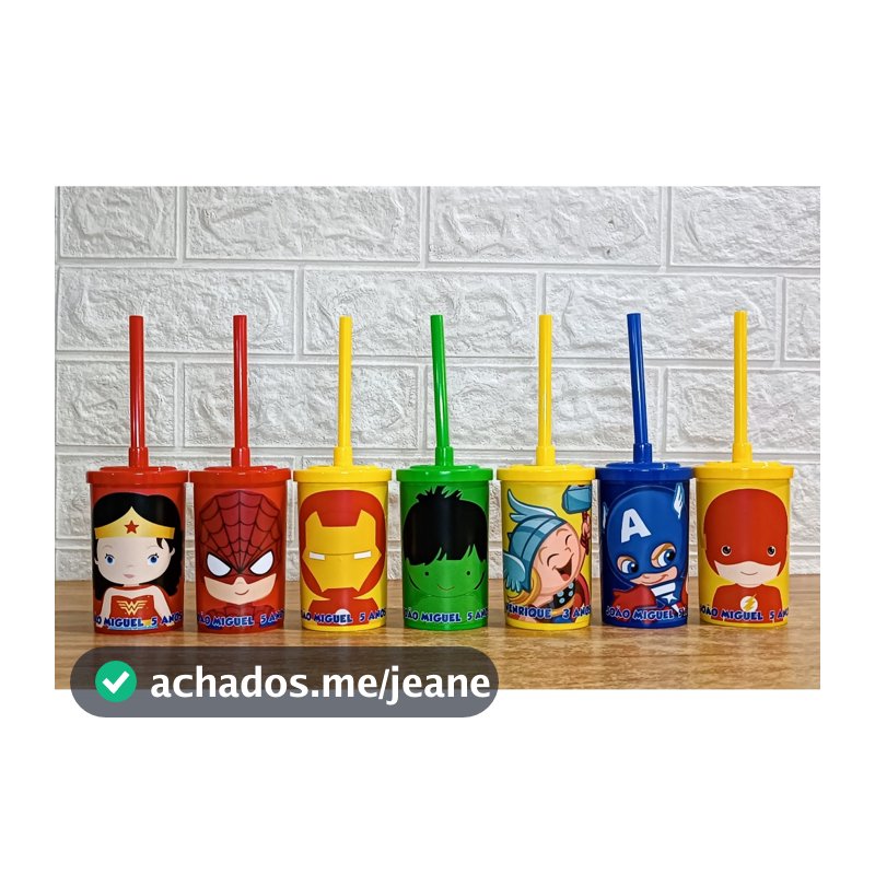 25 Copos Personalizados 200ml com Tampa e Canudo - Lembrancinha Heróis