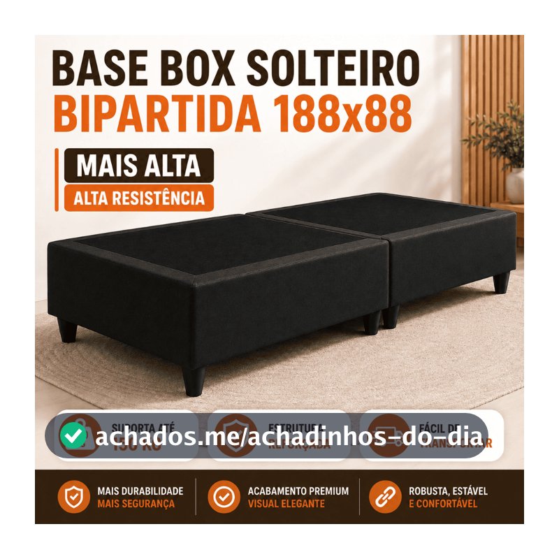 Base Cama Solteiro Box 188x88 Para Colchão Estrutura Reforçada Revestida Moderna Ideal Para Quarto Apartamento