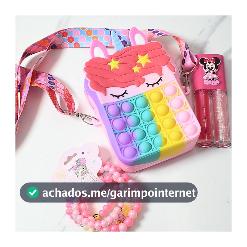 Kit Infantil Menina com Bolsa Porta-Moedas, Gloss 2 em 1 e 4 Pulseiras Core e Modelo Sortidas Presente Make Kids