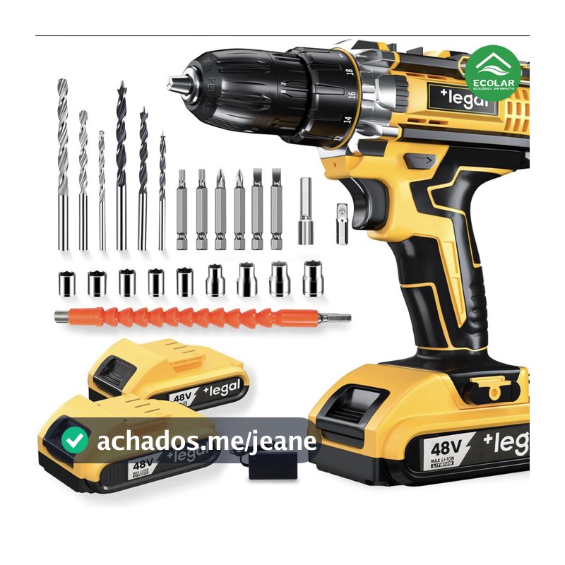 Parafusadeira de alta potência 26V/48V, caixa de armazenamento e mais de 30 acessórios (uso profissional)