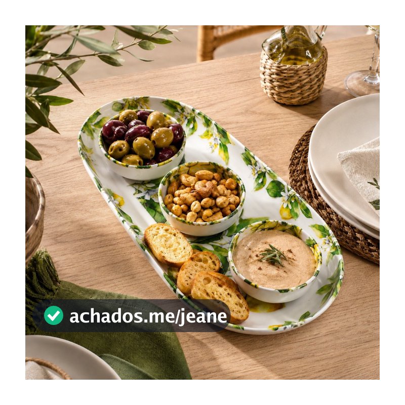 Conjunto Petisqueira Bellagio Limão Siciliano com 3 Tigelas e 1 Travessa 38cm
