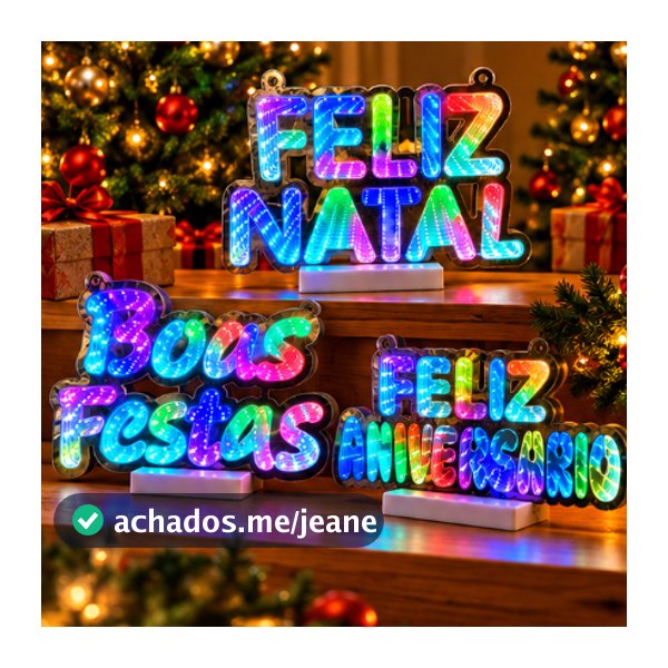 Letreiro LED RGB Fundo Infinito Bivolt 8 Funções Decoração Feliz Natal/Boas Festas/Feliz Aniversário