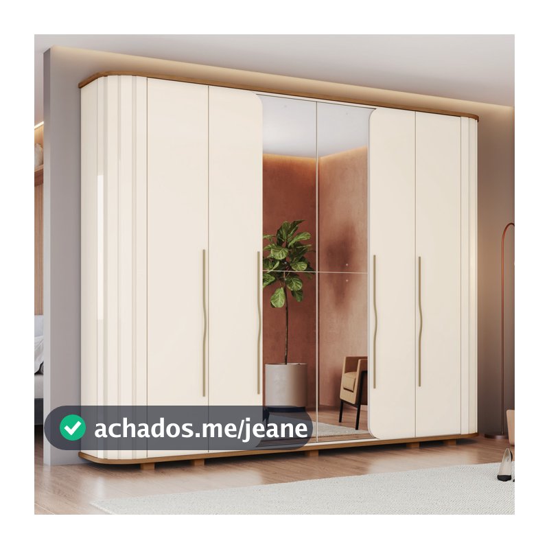 Guarda Roupa Casal Premium Cantos Arredondados Ripado 6 Portas com Amortecimento 6 Gavetas com Usinagem e Pes Inclusos
