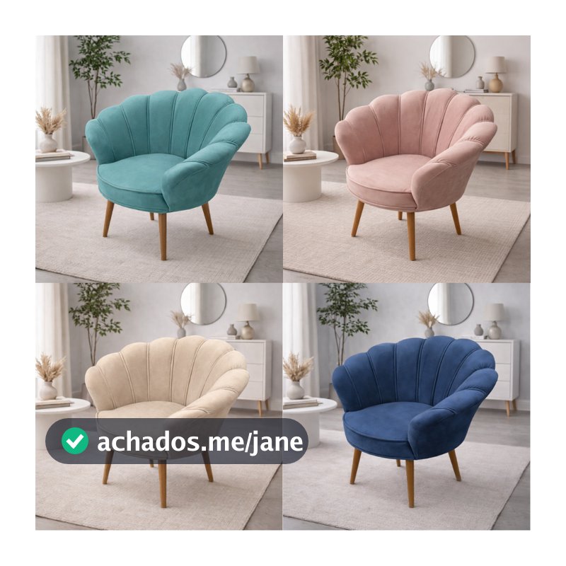 Poltrona Decorativa Pétala luxo Tecido Veludo Pés Palito Sala, quarto e recepção.