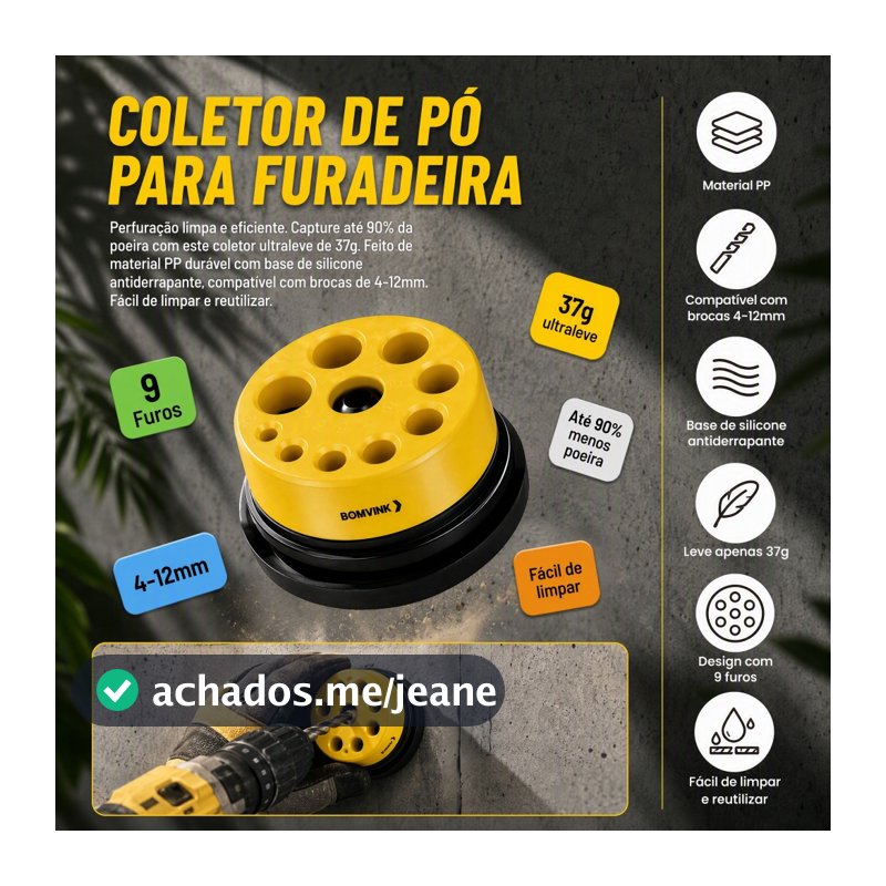 Coletor de Pó para Furadeira Compatível com Brocas 4-12mm Antiderrapante Reutilizável
