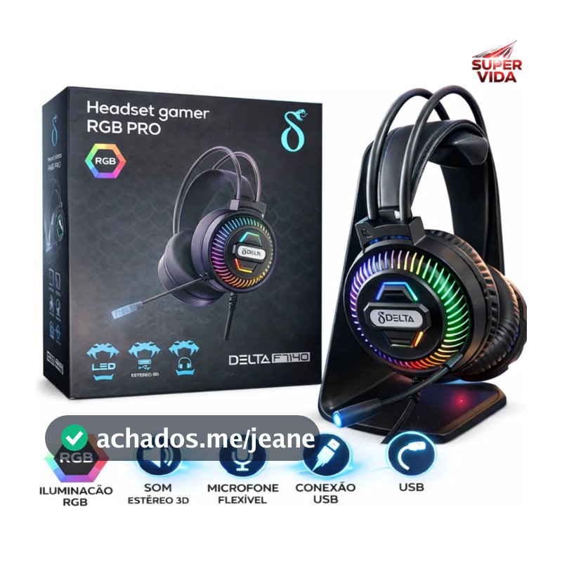Headset Gamer 7.1 Surround Rgb Delta-f7140 Com Microfone Para Pc E Console