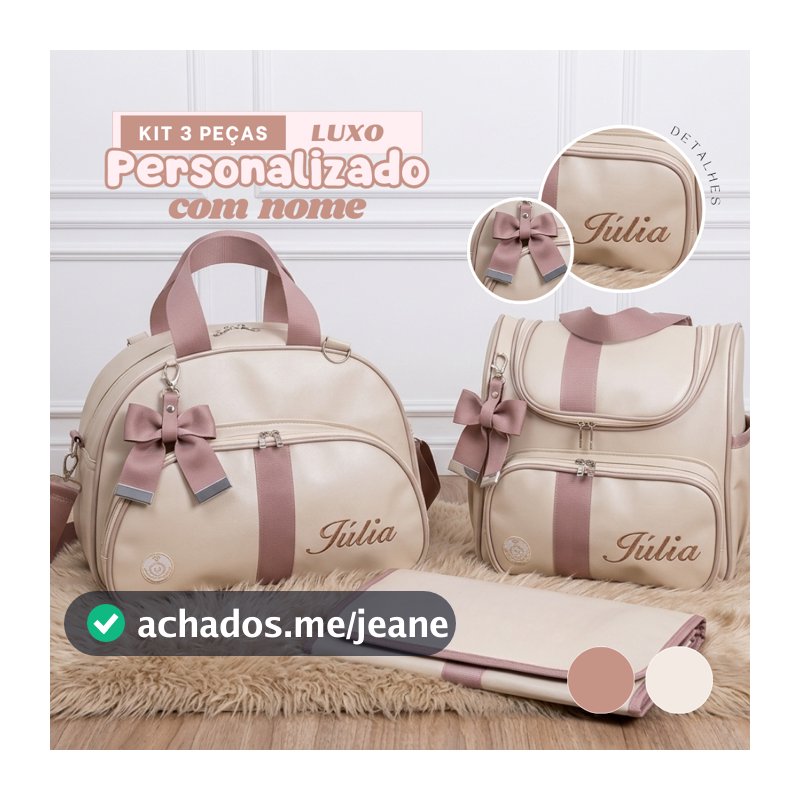 Kit maternidade 3 peças bordado personalizado MENINA - Térmica e impermeável / mochila 3D