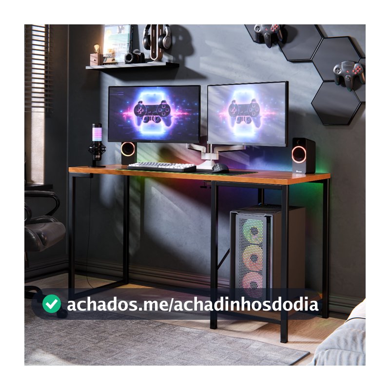 Mesa Escrivaninha Gamer e Home Office Barcelona Estilo Industrial com Prateleira em Aço Resistente e MDF