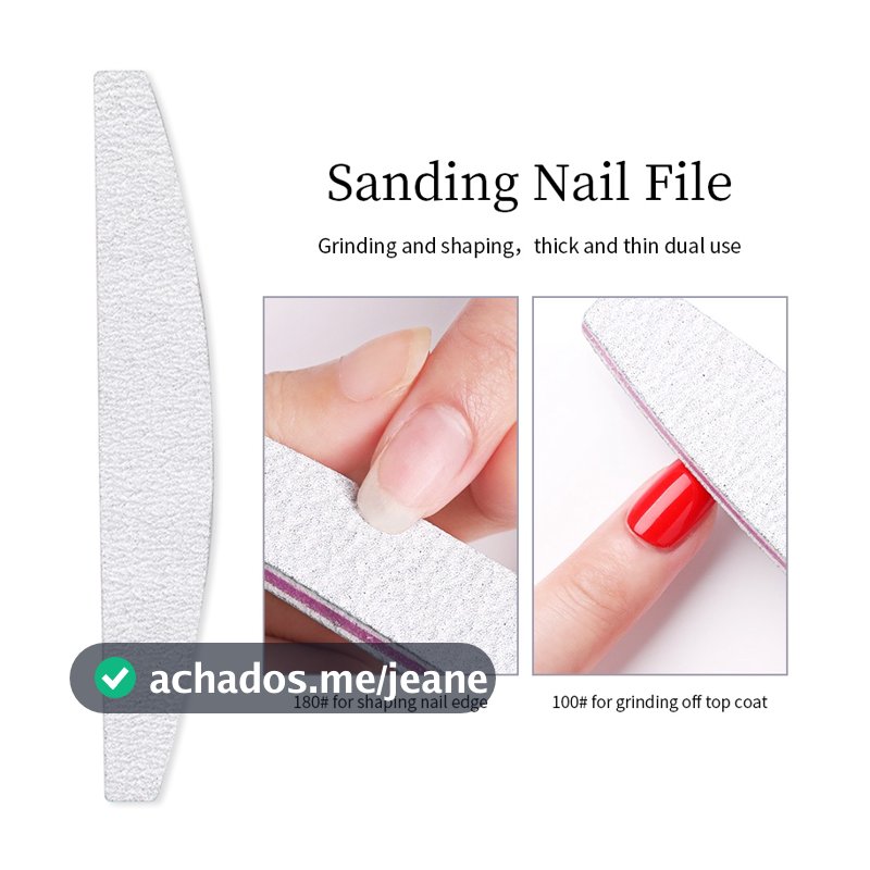 Lixa Para Polimento De Unhas Com Formato De Meia-moon Em Bastão 100/180