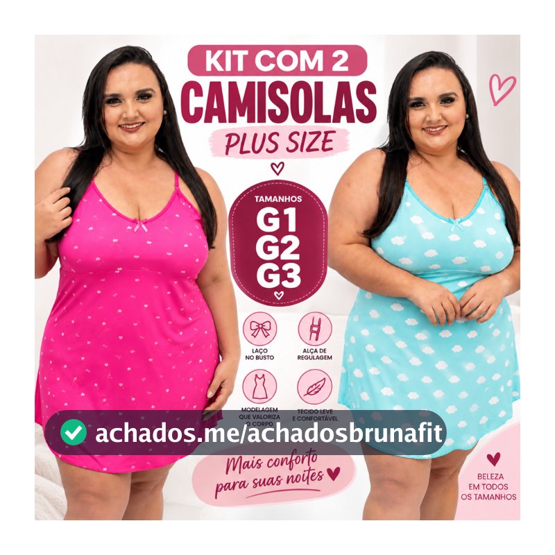 Kit 2 Camisolas Plus Size Camisola EXGG Camisola Extra Grande Camisola GG1 Vestido de Dormir Feminina
