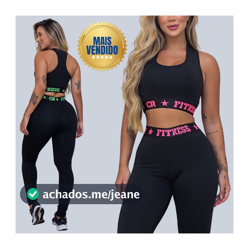 Kit 2 Conjuntos Academia 2 Tops e 2 Legging Elastico Exposto