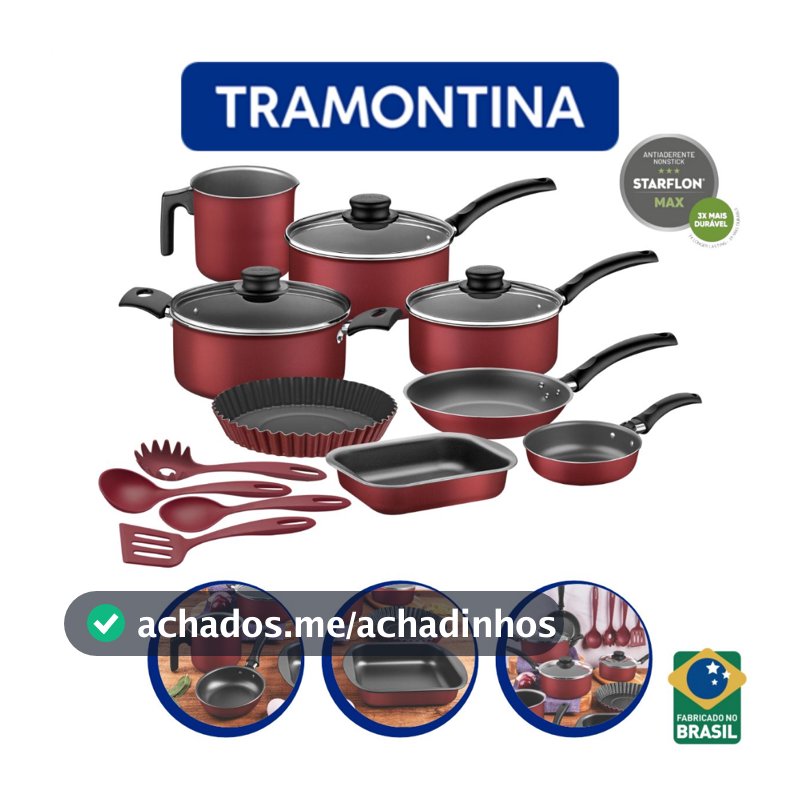 Jogo De Panelas Antiaderente Tramontina 12 Peças Turim Com Utensílios