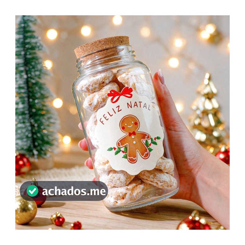 Potes de Vidro Natalinos 810ml | Lembrancinha, Presente de Natal, Biscoitos com Tampa Rolha + Adesivo