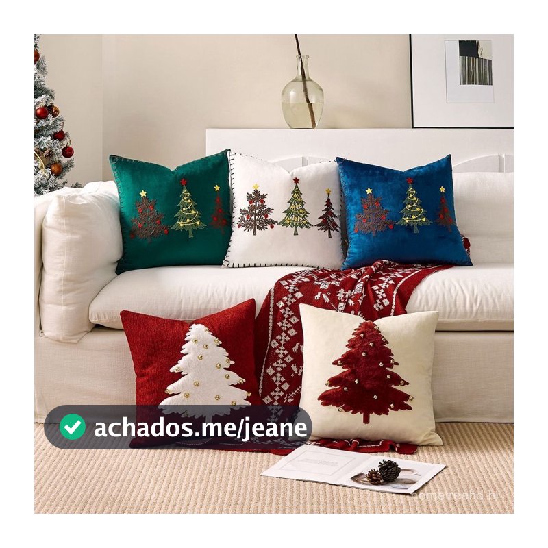 Capa de Almofada Natal Bordado 45x45 Três Árvores - 5 Cores Sofá Sala Decoração