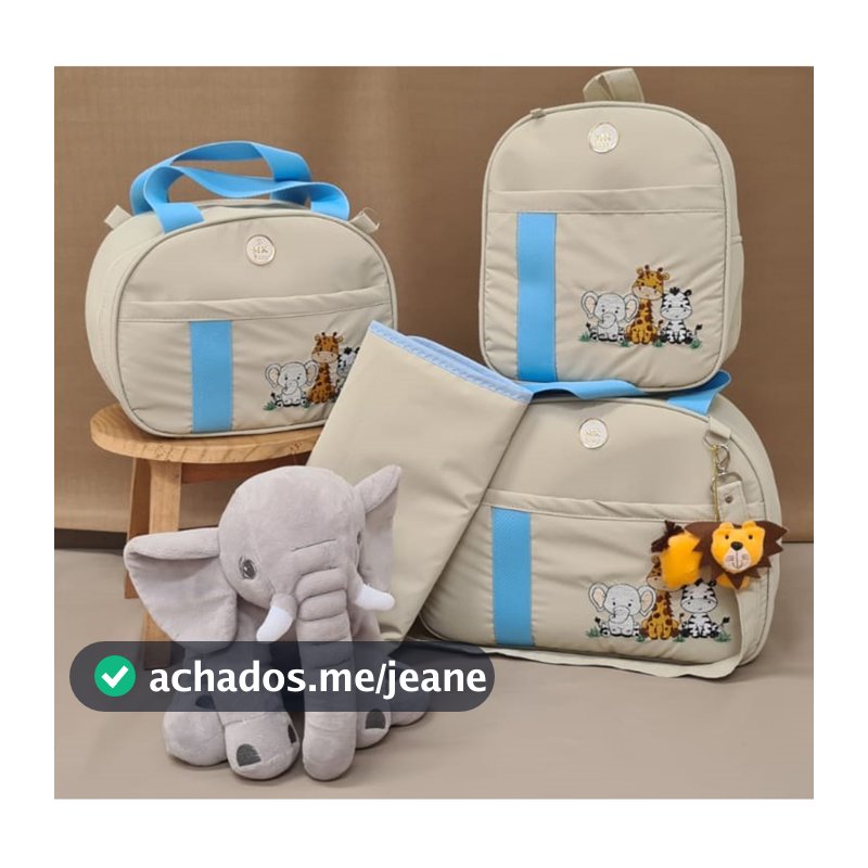 kit bolsa maternidade tema safari com mochila e trocador