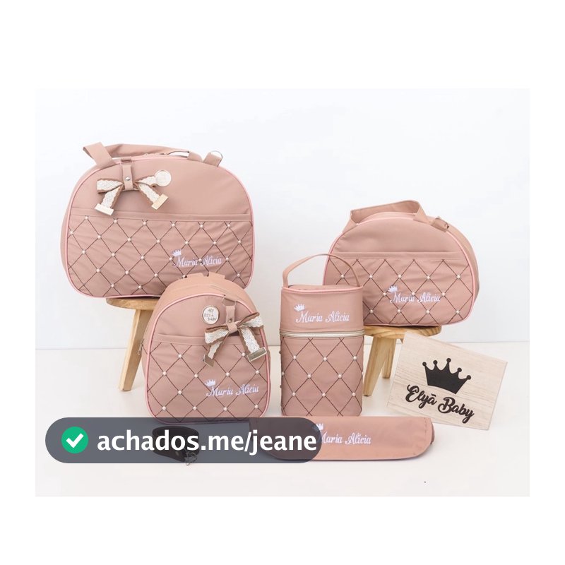 Bolsa Maternidade Personalizada Bebê Pérola Bolsa Fraldas 5 Peças Térmica