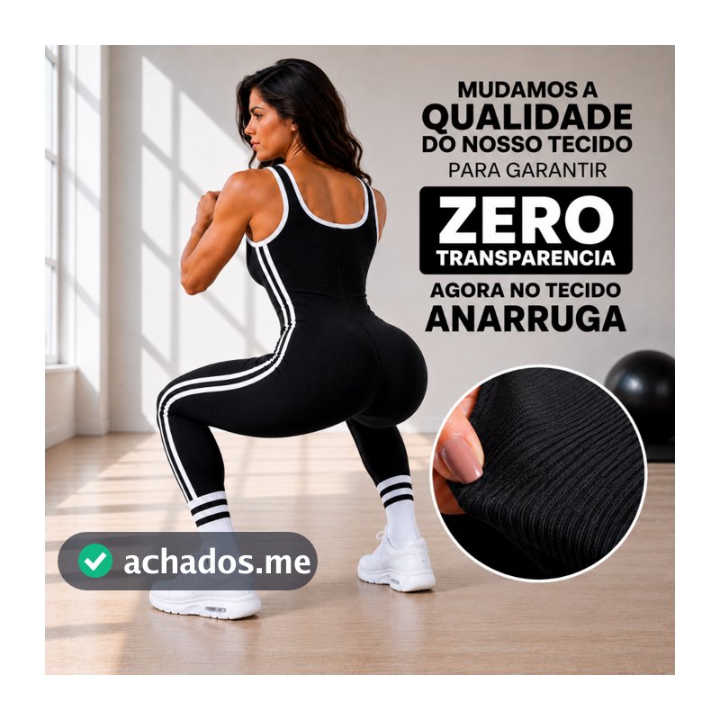 Macacão Feminino Longo Fitness Esportivo Anarruga com Listra