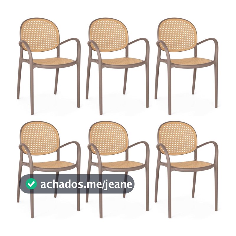 Kit 6 Cadeiras de Jantar Roma com Braço para Sala e Cozinha