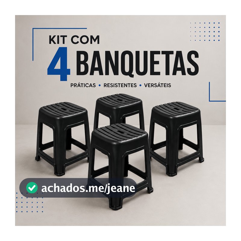 Banquetas Plástica MecPet Preta Lisa Reforçada Resistente Até 140kg Cozinha Balcão Imediato