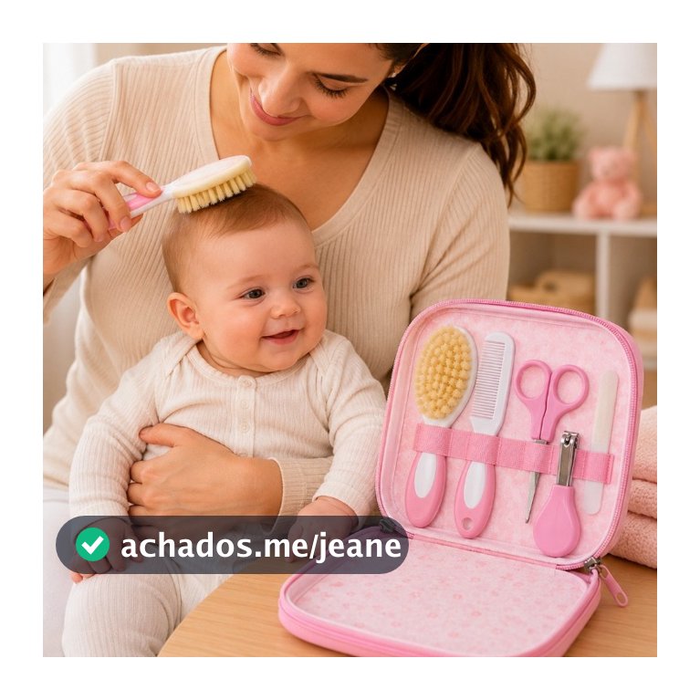 Kit Enxoval Bebê Higiene 5 Peças Completo Estojo Cuidados Cerdas Naturais Infantil Recém Nascido
