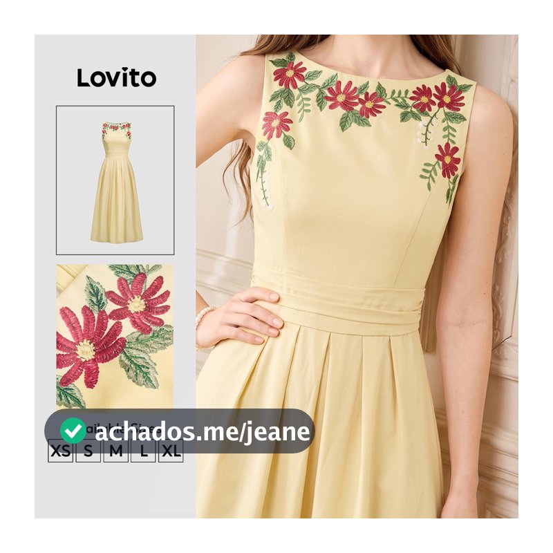 Lovito Vestido Elegante com Drapeado Estampa Amarela Primavera/verão para mulheres DRK9P1D246