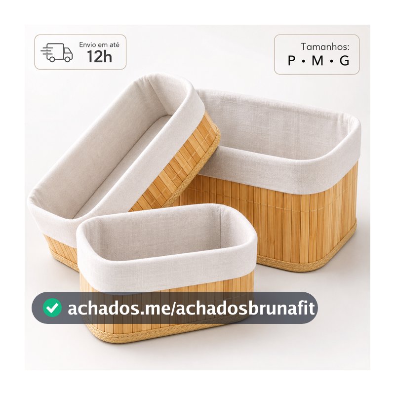 Cesto de Bambu Organizador Forrado Retangular Banheiro Multiuso Roupa Suja Lavanderia
