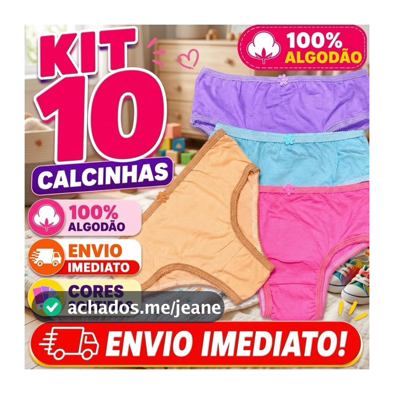 Kit 10 Calcinhas Juvenis Feminina Algodão Premium Conforto Diário
