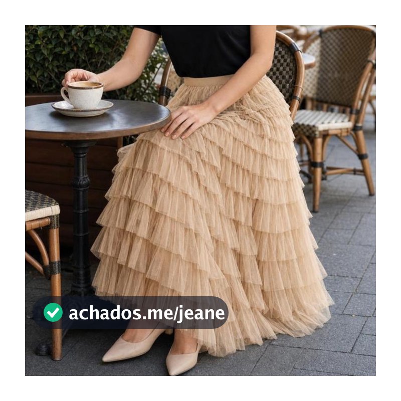 Saia Longa Feminina de Tule em Camadas – Cintura Alta com elastico com Babados para Festas, Casamentos e Looks Casuais