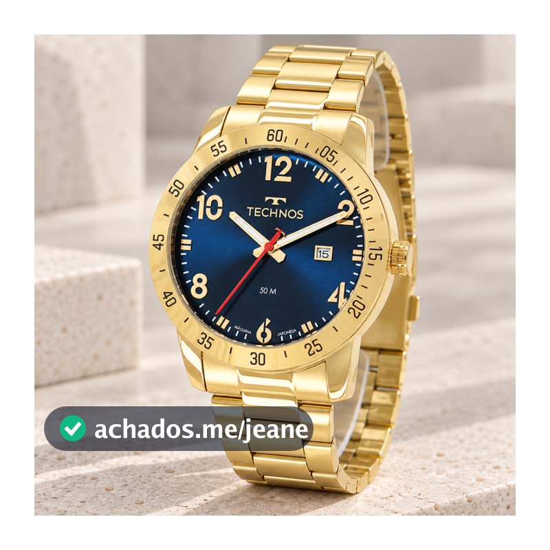 Relógio Technos Masculino Dourado Preto Original 1 Ano de Garantia