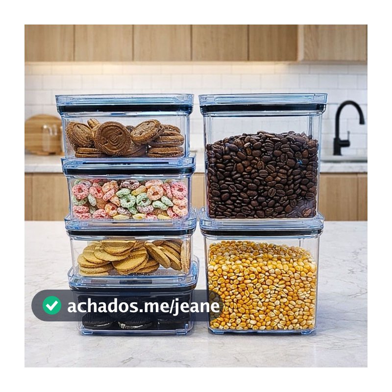 Kit com 6 Potes Herméticos – Linha New Hermetic - Plastutti - 4x 650 ml e 2x 1.350 ml - Retangular