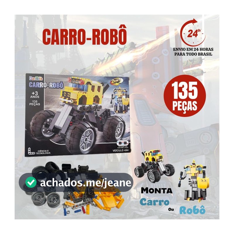 Carrinho Robô Bloco De Montar - Monta Robô ou Carrinho 2 em 1 DuteToys DTY0878