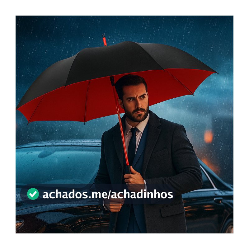 Guarda-Chuva Grande Automático Reforçado Premium 140cm Fibra de Vidro proteção UV COR:PRETO/VERMELHO