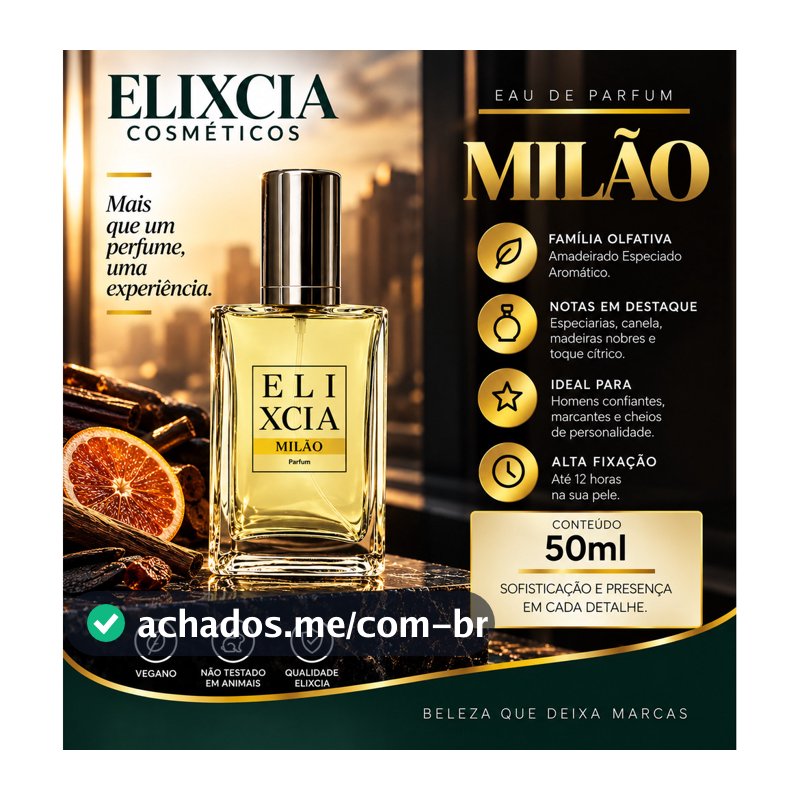 Perfume Masculino Milão Elixcia 50ml – Amadeirado Doce – Elegante e Sedutor