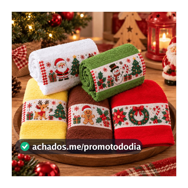 Kit 5 Toalha Lavabo Decoração Natal Natalina 100% Algodão 26x47cm
