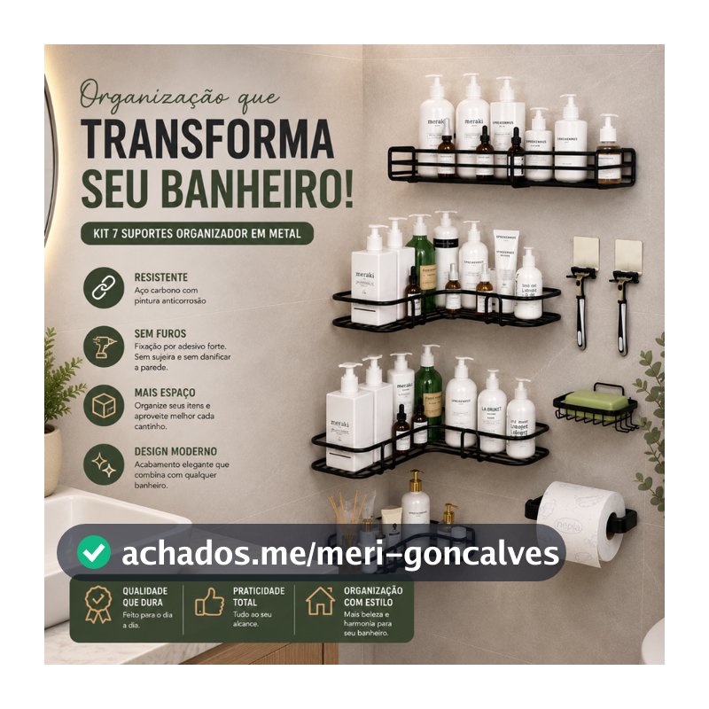 Kit 7 peças Prateleiras Suporte Com Alto Adesivos Para Banheiro Com Metal