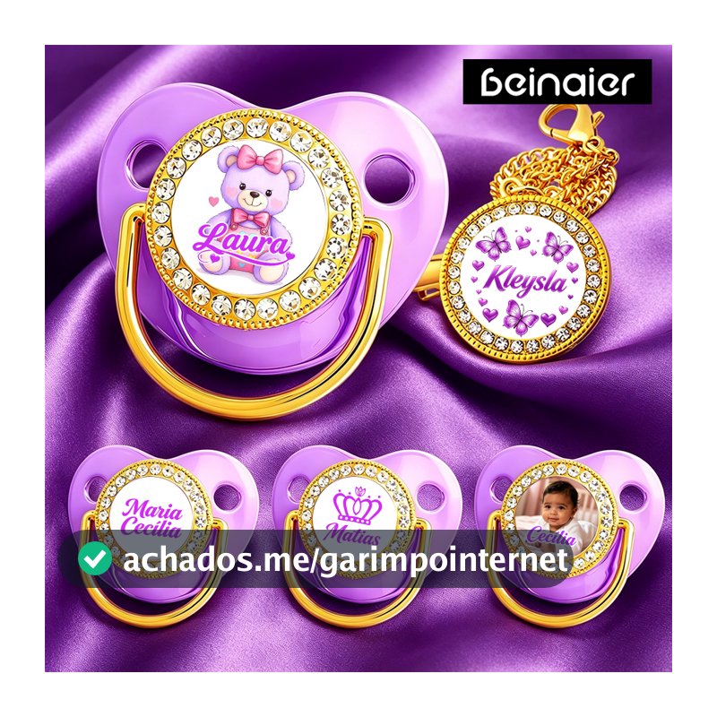 Kit Chupeta de Bebê Personalizada com Foto e Nome,Bico Redondo/Ortodôntica,0 a 36 meses,BPA Free